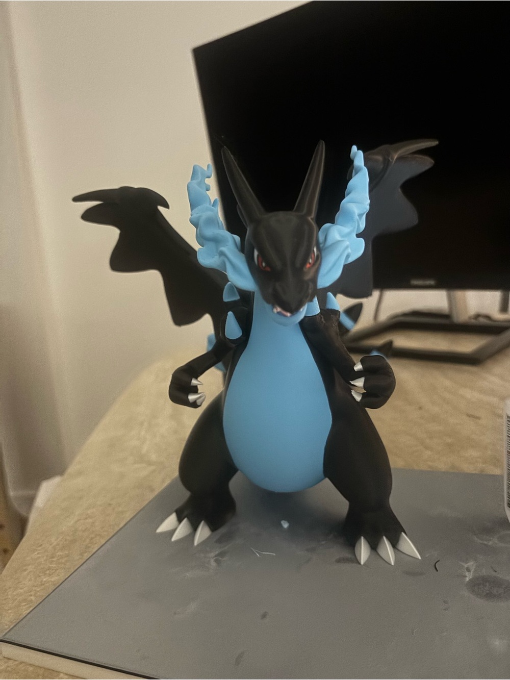 Black and Light Blue Dragon Figurine pokemon 30 cm height